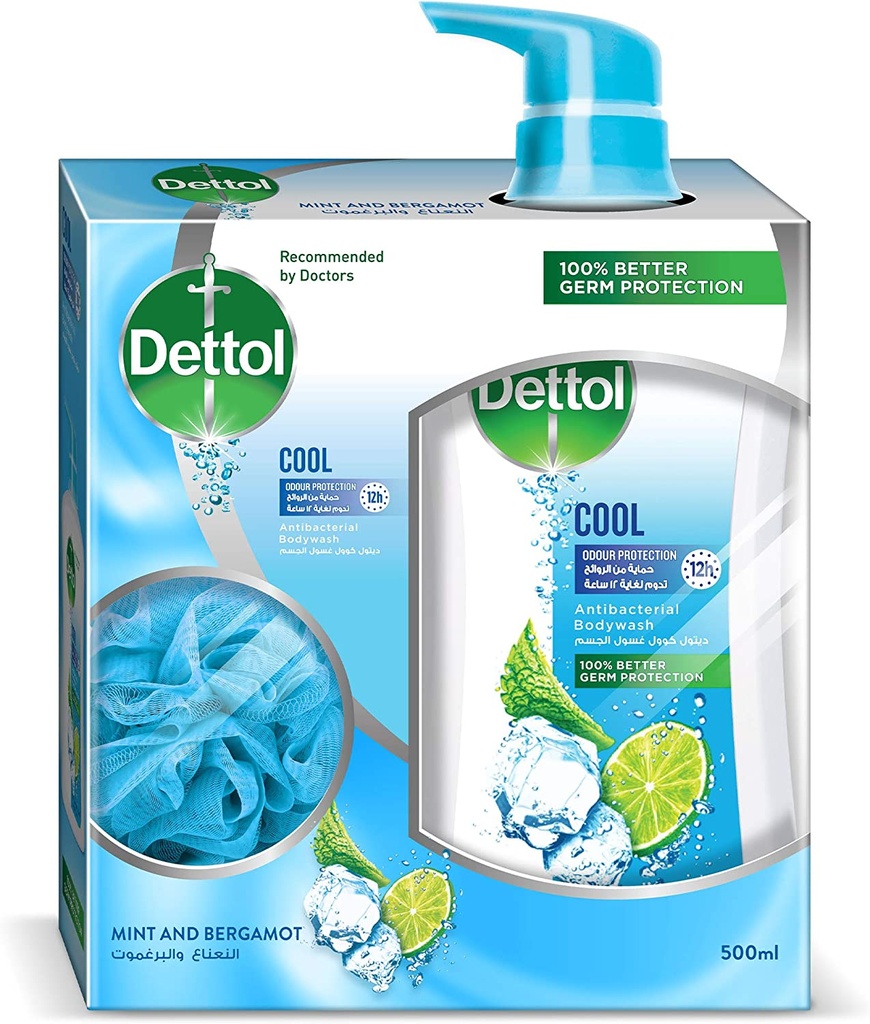 Dettol Shower Gel Cool 500 Ml + Puff