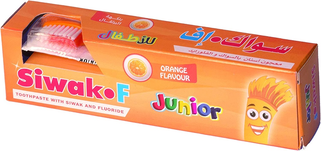 Siwak-f Juniors Toothpaste With Siwak And Fluoride With Free Toothbrush Size S/m Orange Flavour 50g