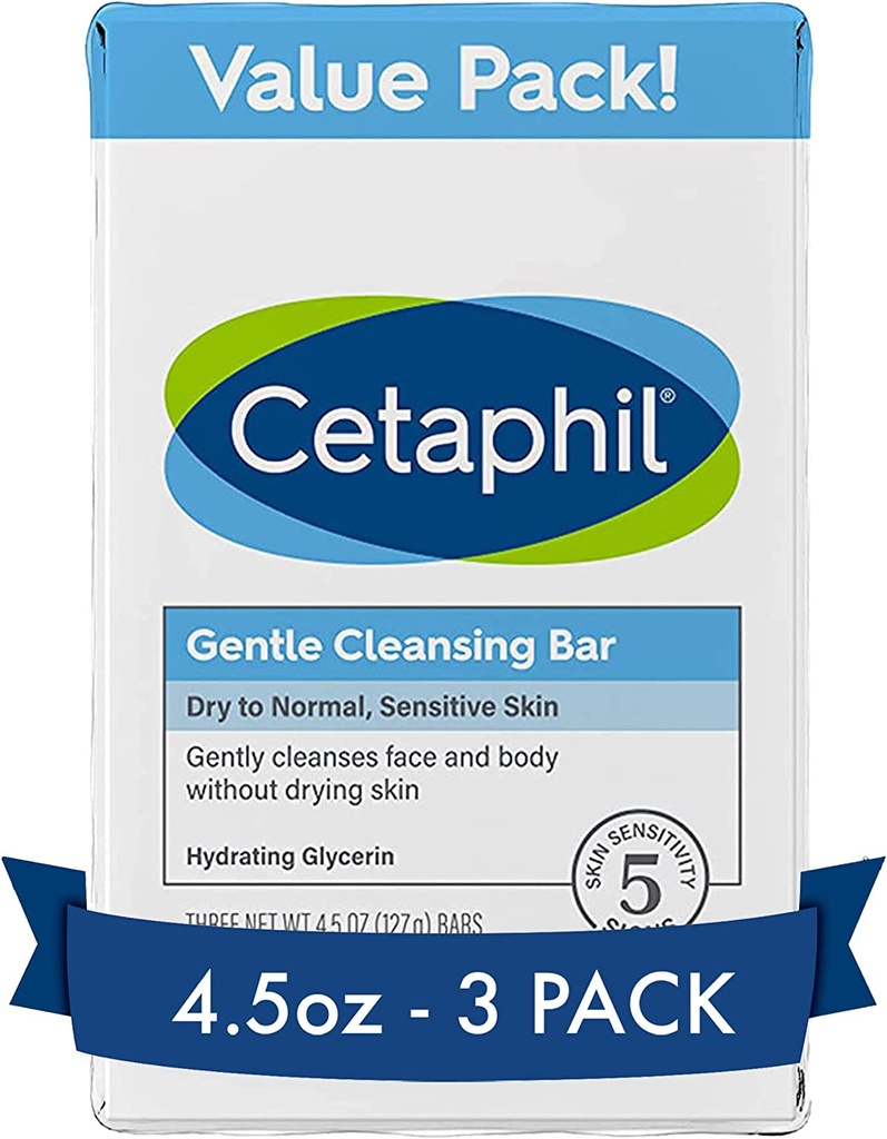 Cetaphil Gentle Cleansing Bar 4.5 Oz Bar Nourishing Cleansing Bar For Dry Sensitive Skin Non-comedogenic Non-irritating For Sensitive Skin