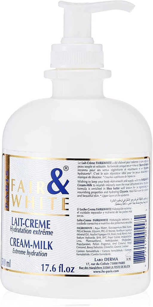 Fair & White Lait Creme Hydratation Extreme Cream Milk 500 Ml
