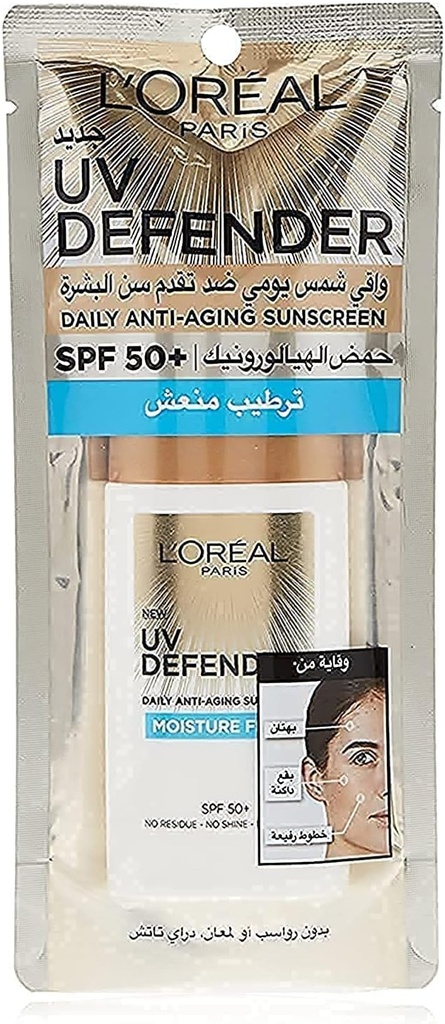 L'oreal Paris Uv Defender Moisture Fresh Daily Anti-ageing Sunscreen Spf50+ With Hyaluronic Acid 50 Ml