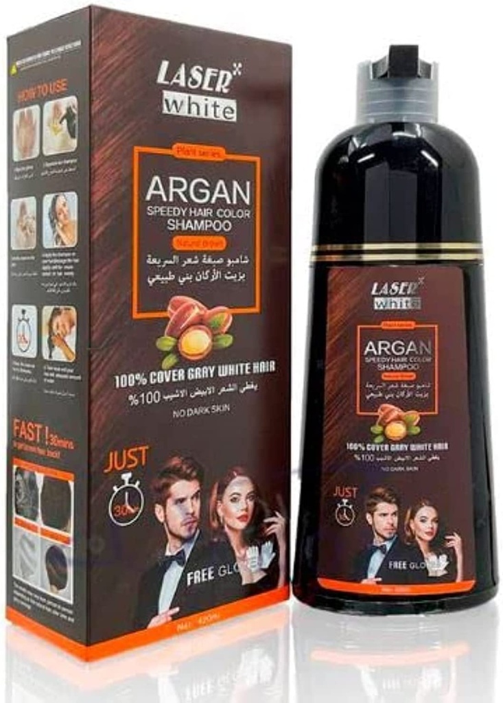 Laser White Argan Speedy Hair Color Shampoo 420 Ml Brown