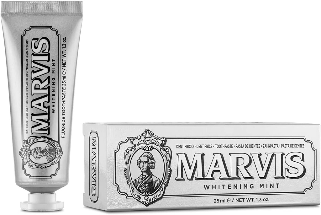 Marvis Whitening Mint Travel Size Toothpaste 25 Ml Promotes The Natural Whitening Of The Teeth Plaque Removal Toothpaste Long-lasting Freshness