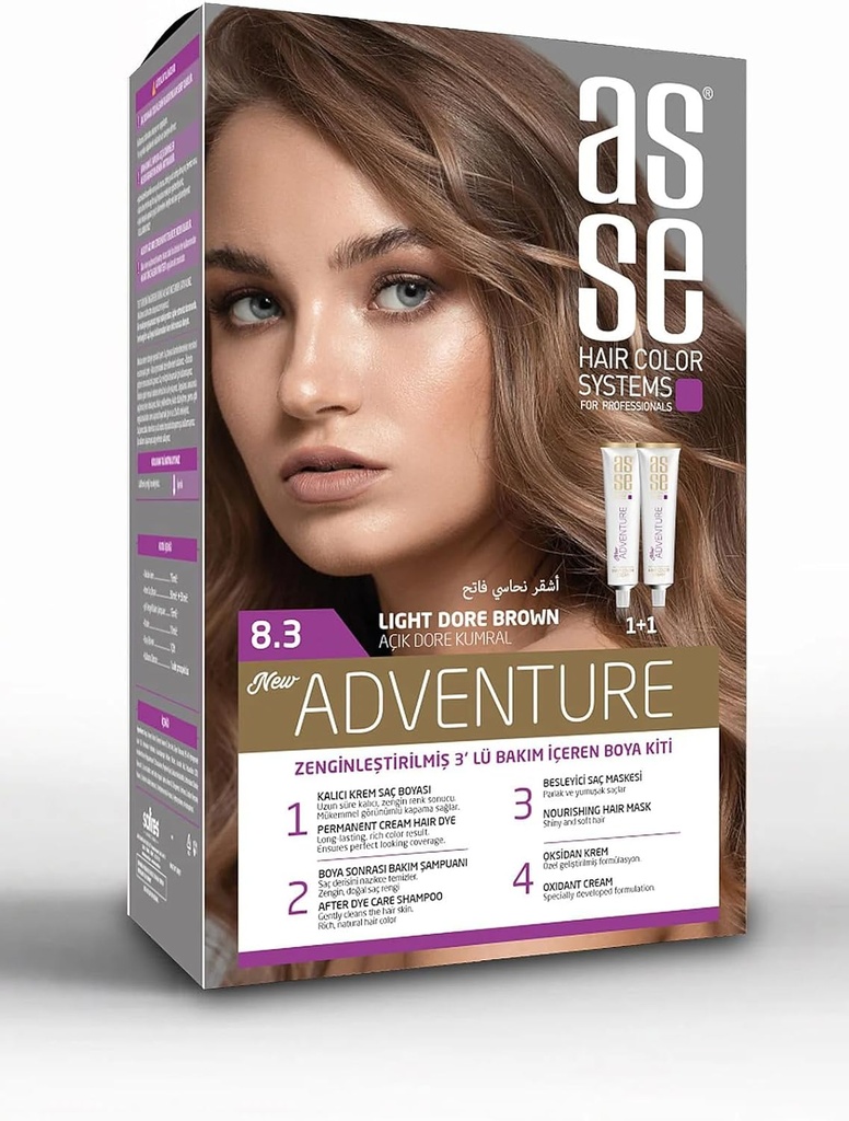 8.3 Light Golden Blonde Hair Dye Kit / 2 Tubes Hair Dye Cream • 1 Oxidant Cream • 1 Hair Care Cream • 1 Hair Care Shampoo • 1 Pair Of Gloves