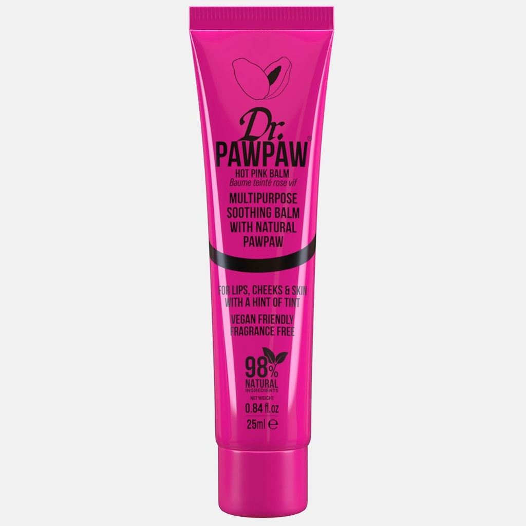 Dr. Pawpaw Hot Pink Balm 25ml - Multi-purpose Balm, Pawpaw Lip Balm, Lip Balm, Tinted Balm, Skin Highlighter, Smooth Skin, Cracked Lips, Vegan Beauty, Ethical Beauty
