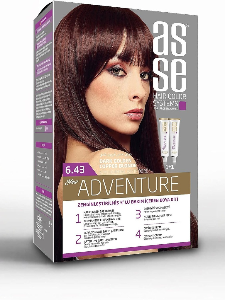6.43 Dark Copper Blonde Hair Dye Kit / 2 Tubes Hair Dye Cream • 1 Oxidant Cream • 1 Hair Care Cream • 1 Hair Care Shampoo • 1 Pair Of Gloves