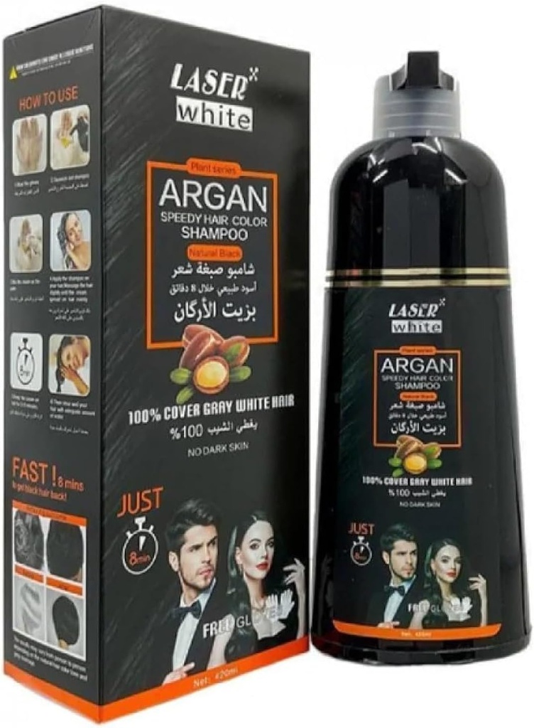 Laser White Argan Oil Hair Dye Shampoo 420 Ml, Black Brown