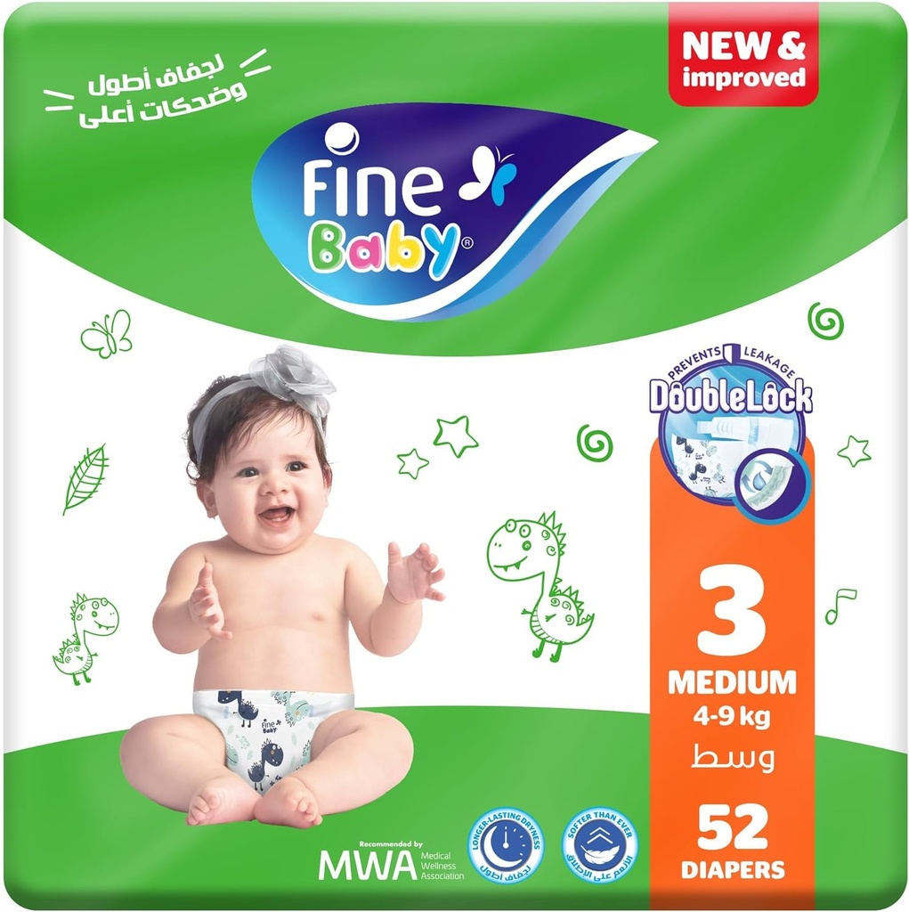 Fine Baby, Size 3, Medium 4-9 Kg, 52 Diapers