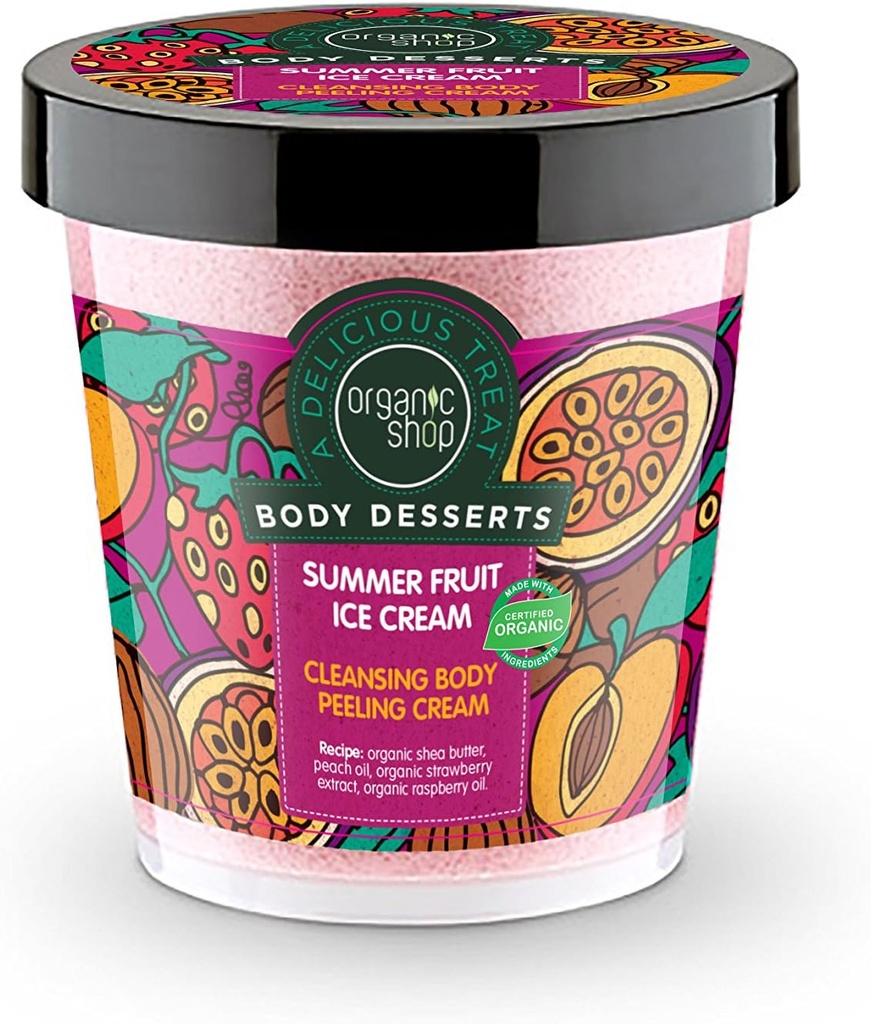 Organic Shop Body Desserts Summer Fruit Ice Cream Cleansing Body Peeling Cream, 450 Ml