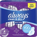 Always Clean & Dry Maxi Thick, Large Sanitary Pads With Wings, 30 Pads