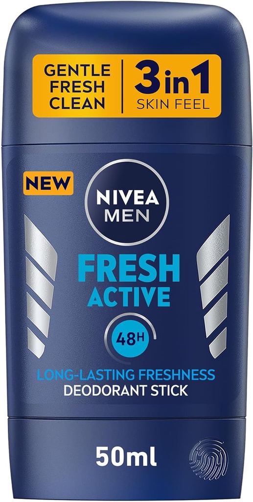 Nivea Men Antiperspirant Stick For Men, 48h Protection, Fresh Active Fresh Scent, 50ml