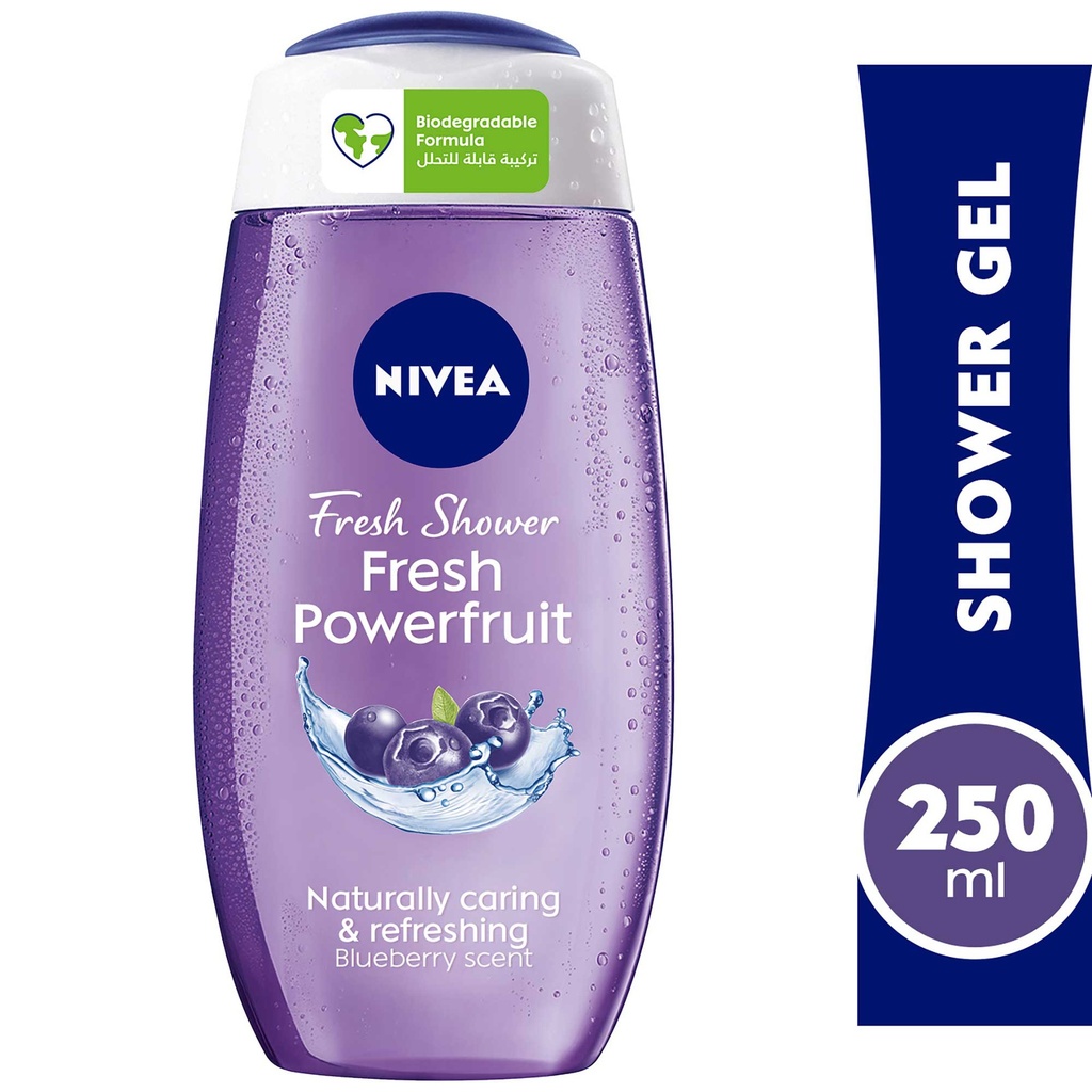 Nivea Shower Gel Body Wash Fresh Powerfruit Antioxidants Blueberry Scent 250ml