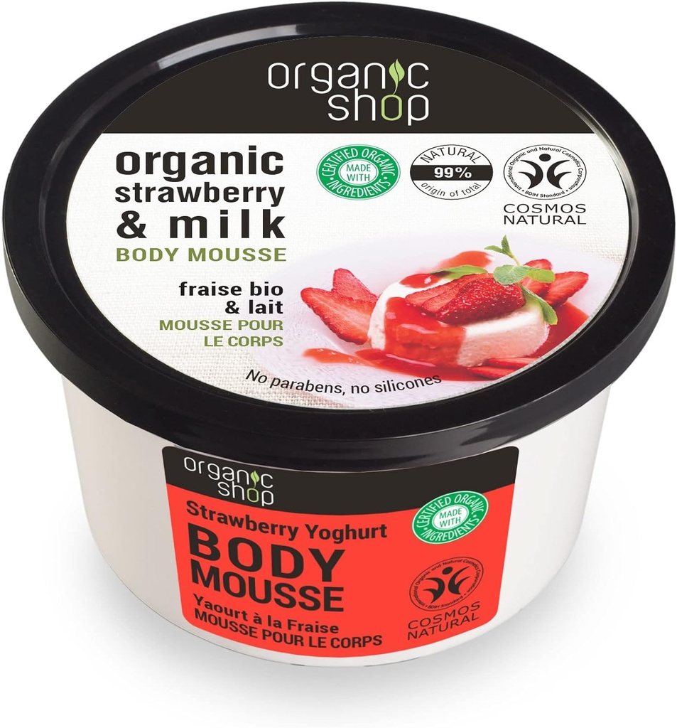 Organic Shop Body Mousse Strawberry Yoghurt Organic Strawberry & Milk 250 Ml
