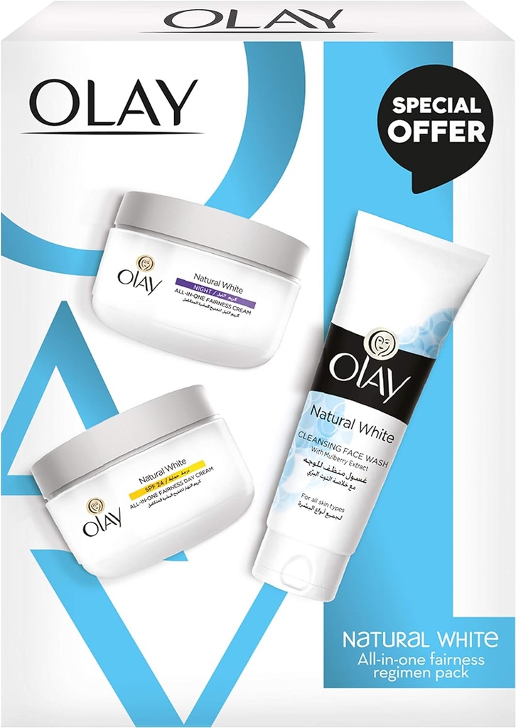 Olay Natural White Beauty Box: Cleansing Face Wash 100 G + Fairness Day Cream Spf 24 50 G + Fairness Night Cream 50 G