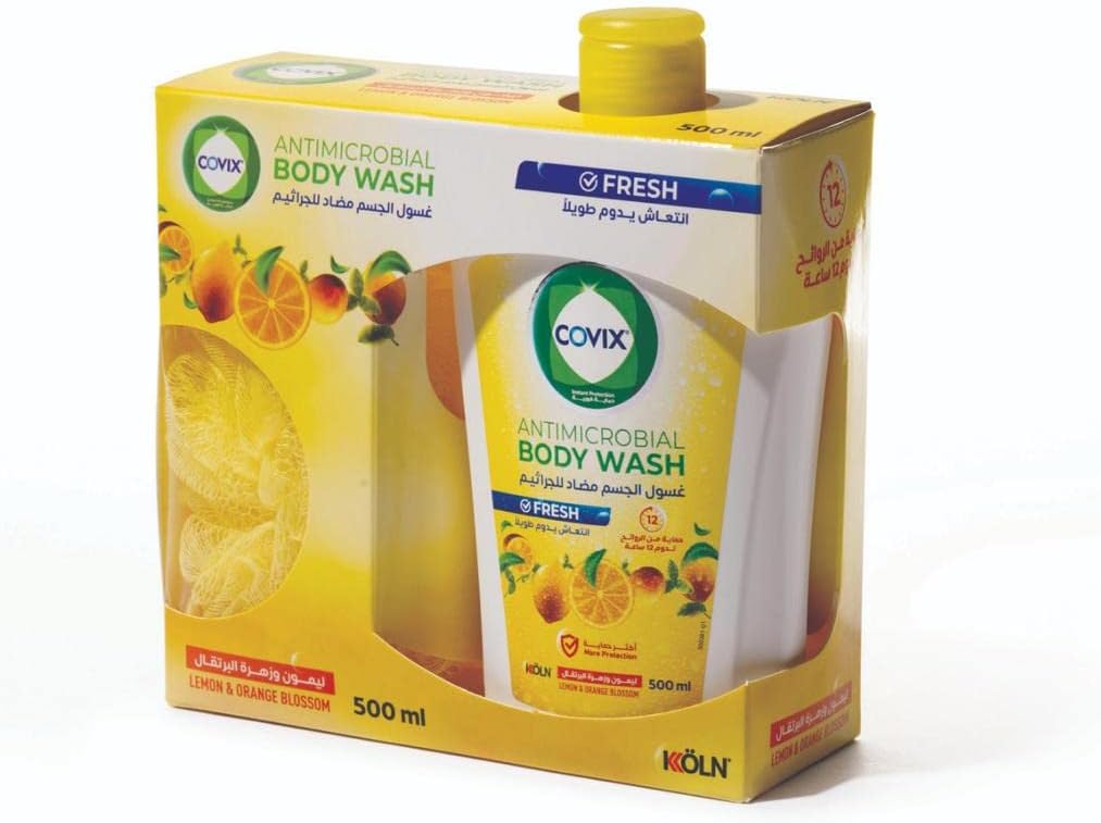 Covix Antimicrobial Bodywash 500ml (lemon With Shower Loofah)