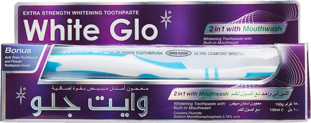 White Glo Whitening Toothpaste 2in1 With Mouthwash, 100 Ml