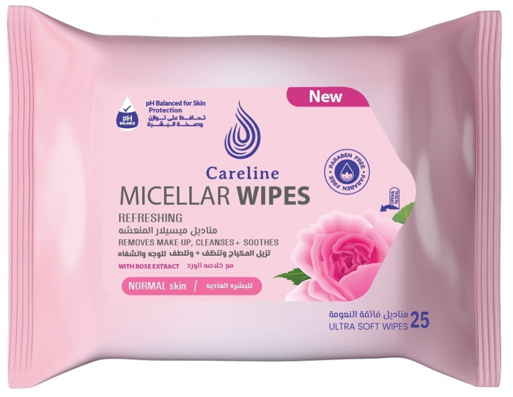 Careline Micellar Wipes Refreshing With Rose Extract - 25 Wipes