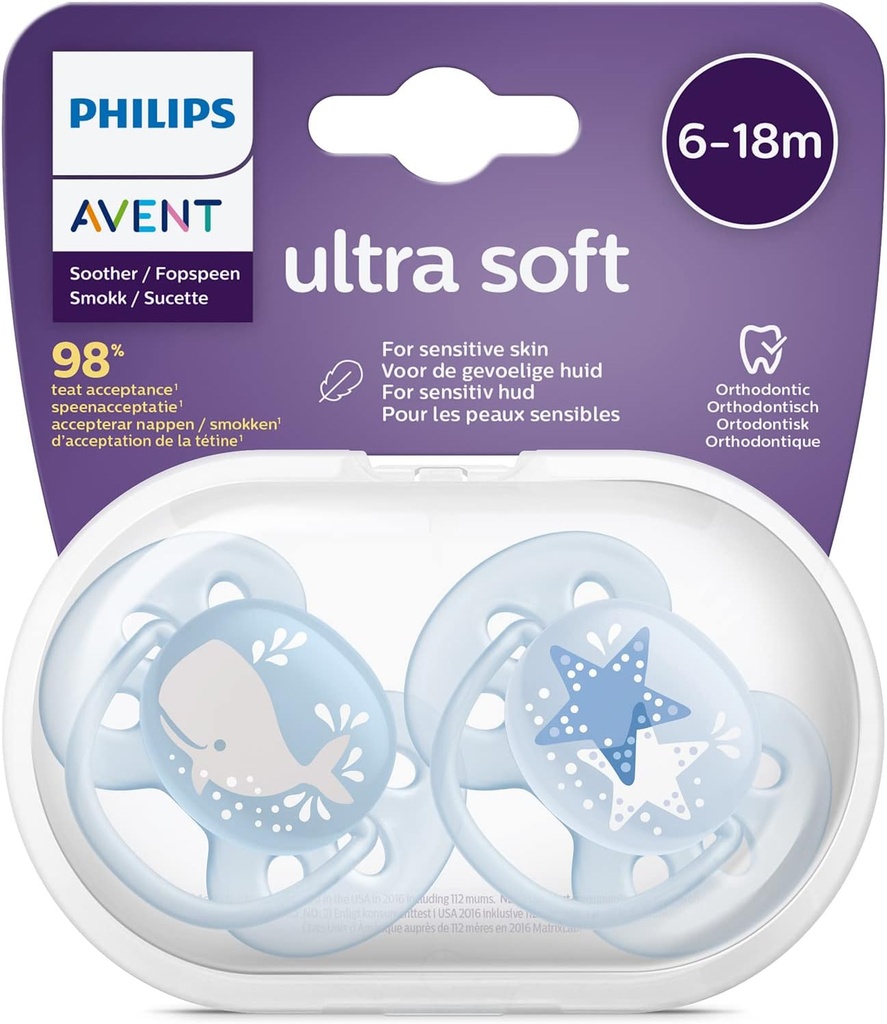 Philips Avent Sthr Sil 6-18m Ultra Soft X 2 Boys (scf223/03)