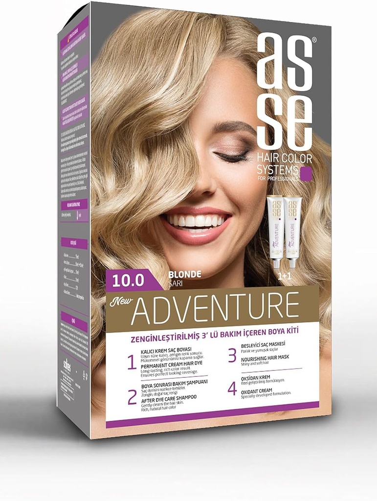 10.0 Blonde Hair Dye Kit 2 Tubes Hair Dye Cream • 1 Oxidant Cream • 1 Hair Care Cream • 1 Hair Care Shampoo • 1 Pair Of Gloves