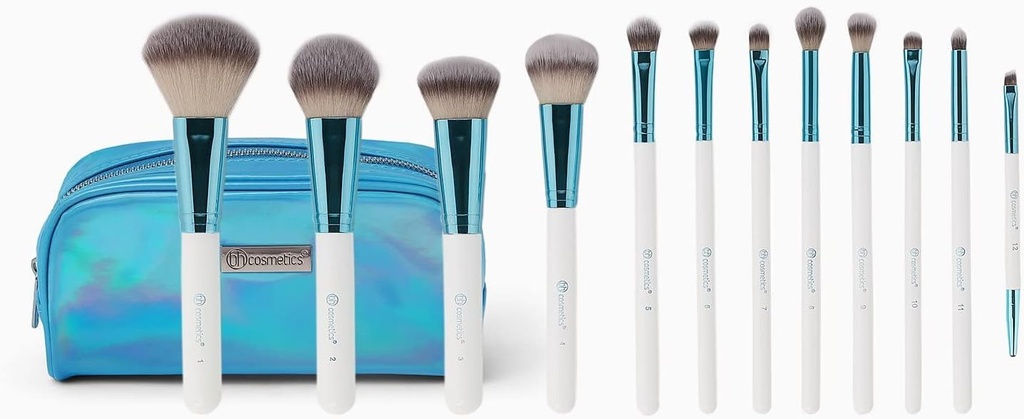 Bh Cosmetics Makeup Brush Set With Bag (blue/white/grey, 12 Piece)