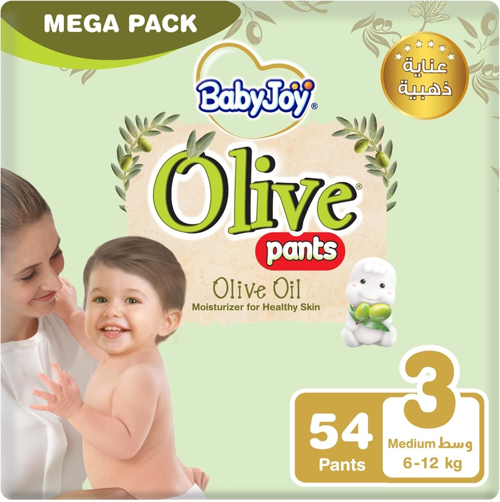Babyjoy Olive Pants, Size 3 Medium, Mega Pack, 6-12 Kg , 54 Count