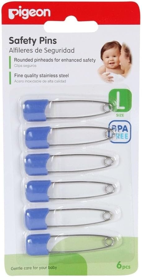 Pigeon Safety Pins Large, Assorted Colors, 6 Pieces/card