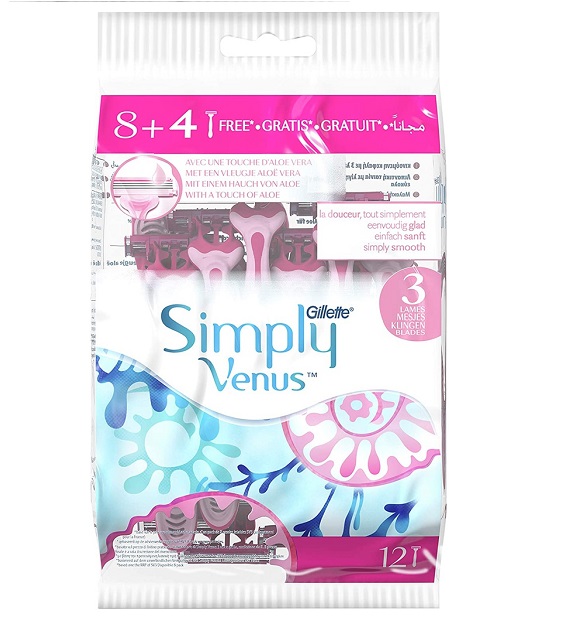 Gillette Simple Venus Shaver 3 Pink Bag 8 + 4 Bead