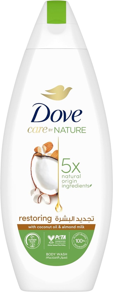 Dove Care By Nature Restoring Body Wash, With Renew Blend Technology, Coconut & Almond, With ¼ Moisturising Cream, 250ml