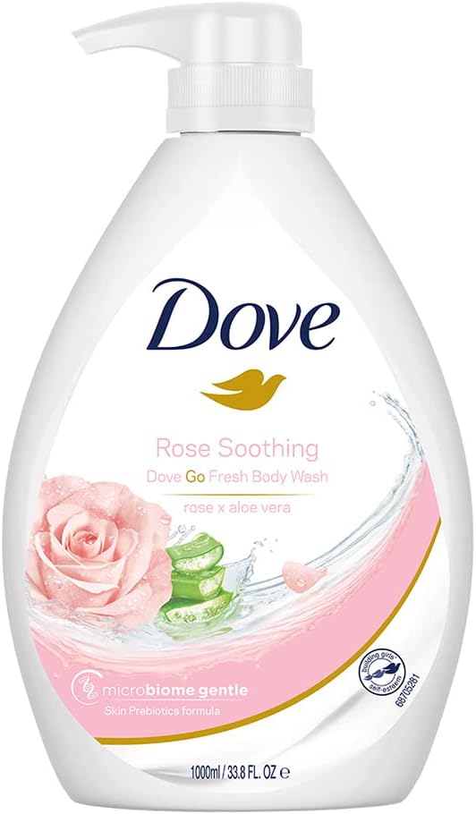 Dove Soothing Rose & Aloe Vera Body Wash Pump Bottle, Go Fresh Nourishing Shower Gel With Refreshing Scent, Skin Prebiotics Formula, Gentle & Mild Body Cleanser For Nourished & Smooth Skin, 1l