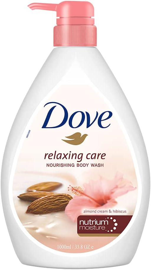 Dove Relaxing Almond Cream Body Wash With Hibiscus Pump Bottle, Soft & Sweet Scent, Moisturizing Shower Gel With Naturally Derived Ingredients, Gentle Body Cleanser For Nourished & Smooth Skin, 1l
