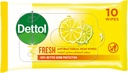 Dettol Fresh Antibacterial Skin Wipes For Use On Hands, Face, Neck Etc, Protects Against 100 Illness Causing Germs, Pack Of 10 Water Wipes