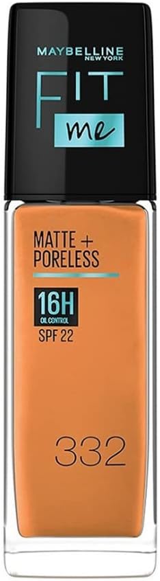 Maybelline New York Fit Me Matte + Poreless Liquid Foundation, 332 Golden Caramel | Matte Foundation | Oil Control Foundation | Foundation With Spf, 30 Ml