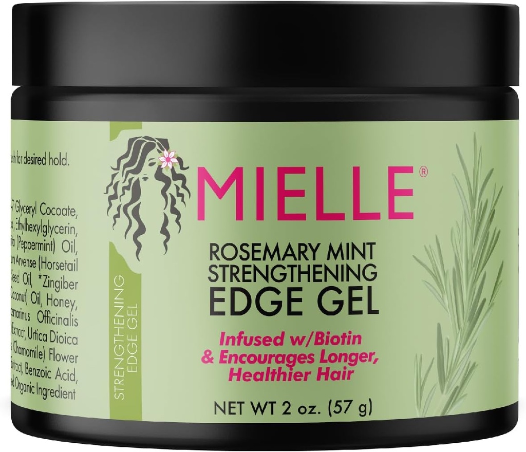 Mielle Organics Rosemary Mint Strengthening Edge Gel, Biotin & Essential Oil Hair Styling Treatment, 2 Ounces