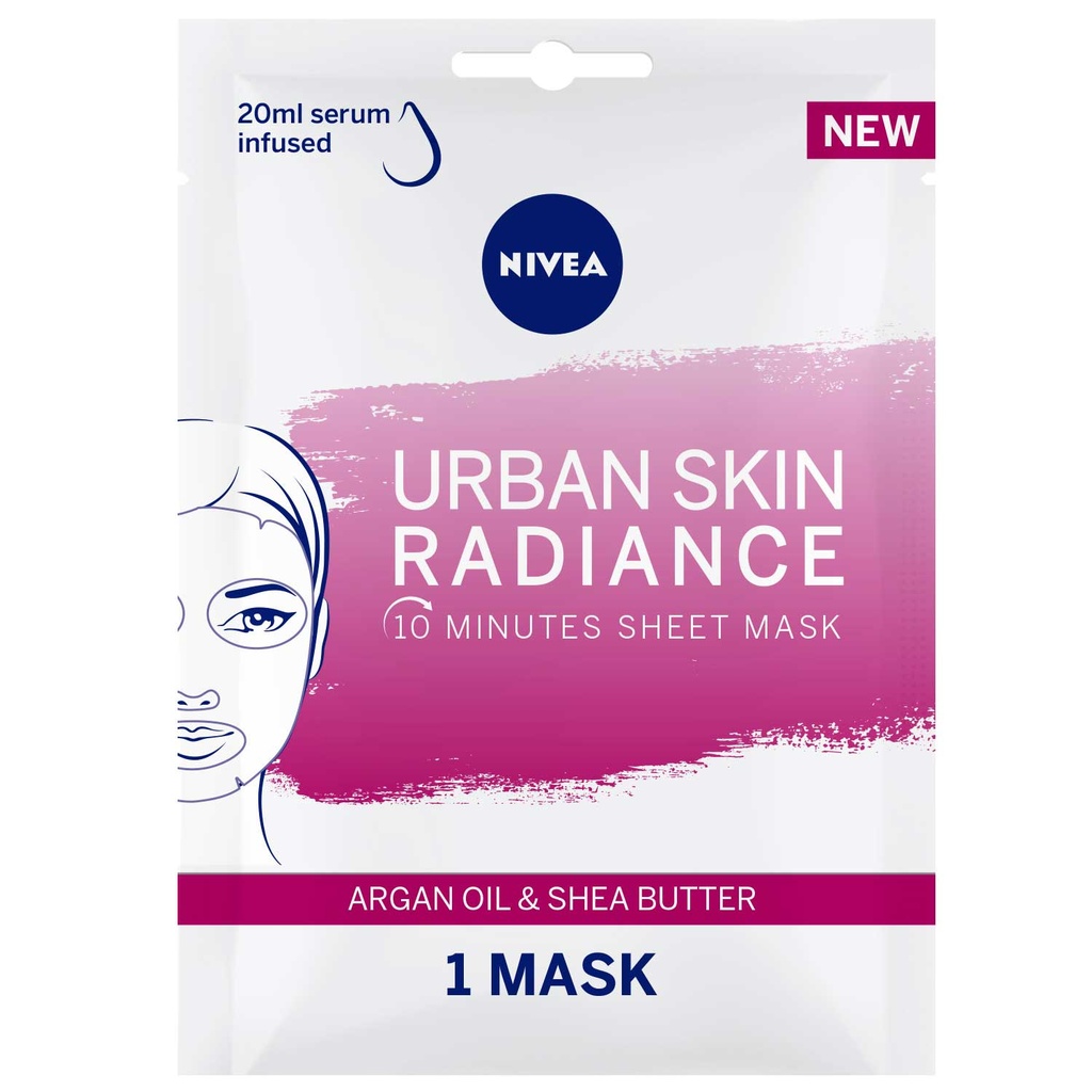 Nivea Face Sheet Mask Radiance Ubran Skin With Argan Oil & Shea Butter 1 Mask