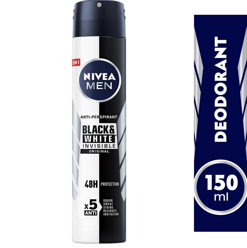 Nivea Men Antiperspirant Spray For Men Black & White Invisible Protection Original 150ml