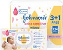 Johnsons Baby Wipes Extra Sensitive 98% Pure Water 3+1 Packs Of 56 Wipes 224 Total Count