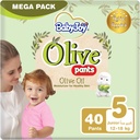 Babyjoy Olive Pants, Size 5 Junior, Mega Pack, 12-18 Kg, 40 Count
