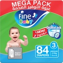 Fine Baby Double Lock, Size 3, Medium, 4-9 Kg, Mega Pack, 84 Diapers